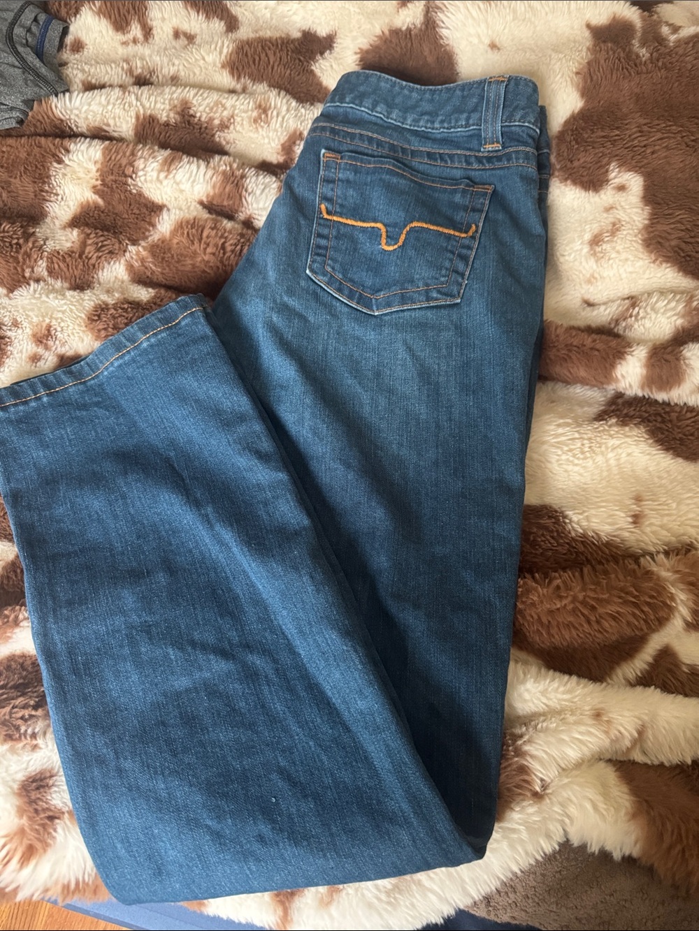 Kimes Ranch Women's Boot Cut Jeans in Mid Blue with Tan Stitching